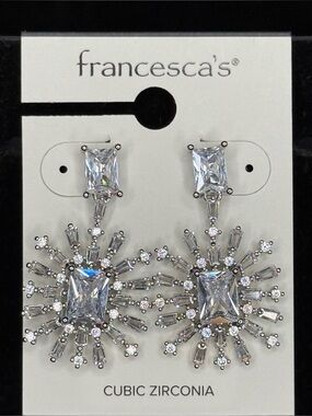 NWT Francesca’s CZ Bianca Sunburst Drop Pierced Earrings